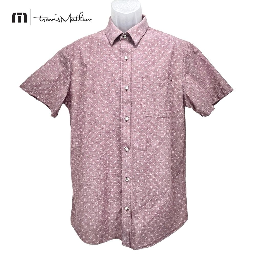 Travis Mathew‎ Men’s Medium Ruby Wine Short Sleeve Button Up Casual Shirt